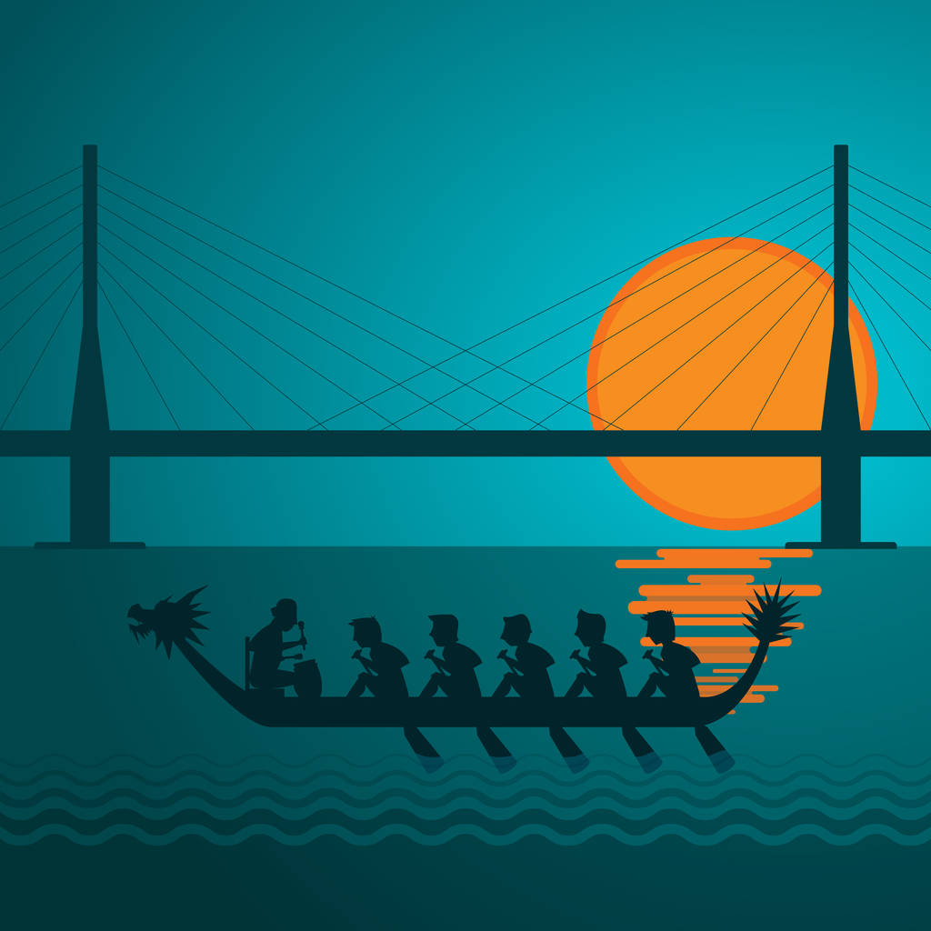 龙舟桥背后的矢量插画图片 龙舟桥背后的矢量插画图片