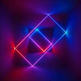 3d 渲染, 迷幻霓虹灯, 激光显示, 紫外线发光线, 虚拟现实, 抽象荧光背景, 光学错觉, 立方室, 走廊, 夜总会内饰
