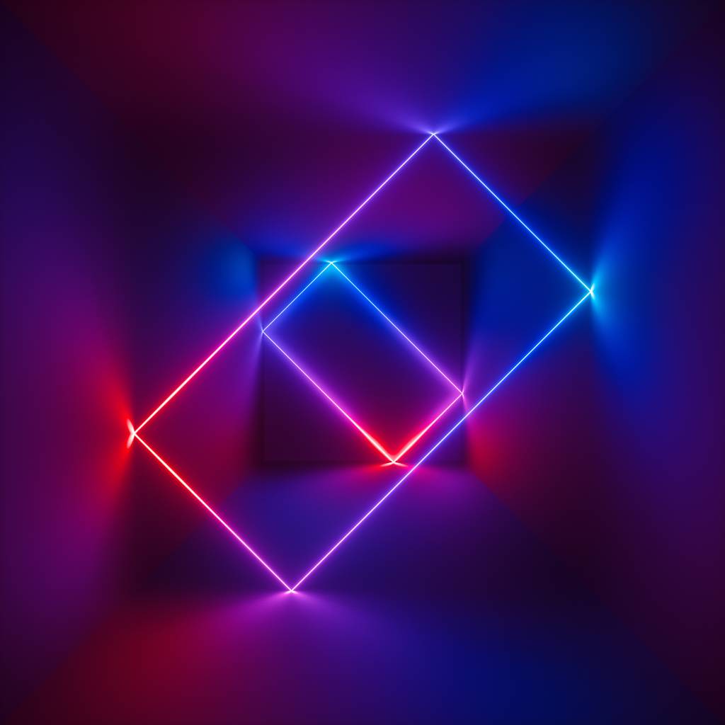 3d 渲染, 迷幻霓虹灯, 激光显示, 紫外线发光线, 虚拟现实, 抽象荧光背景, 光学错觉, 立方室, 走廊, 夜总会内饰