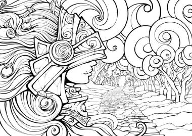 頭發(fā)上有蘋果的騎士女孩圖片