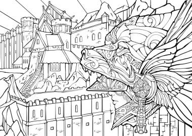 在城堡的背景上的瓦爾基里頭盔