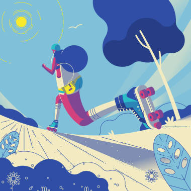 年轻妇女滚子在公园, 透视例