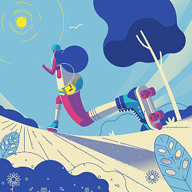 年轻妇女滚子在公园, 透视例