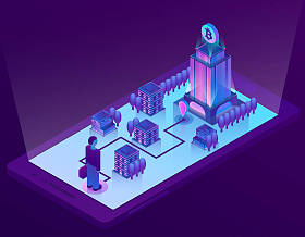 矢量3d 等距概念与比特币挖掘