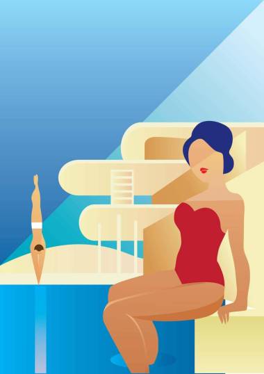 创意概念向量。坐在阳光下的女人