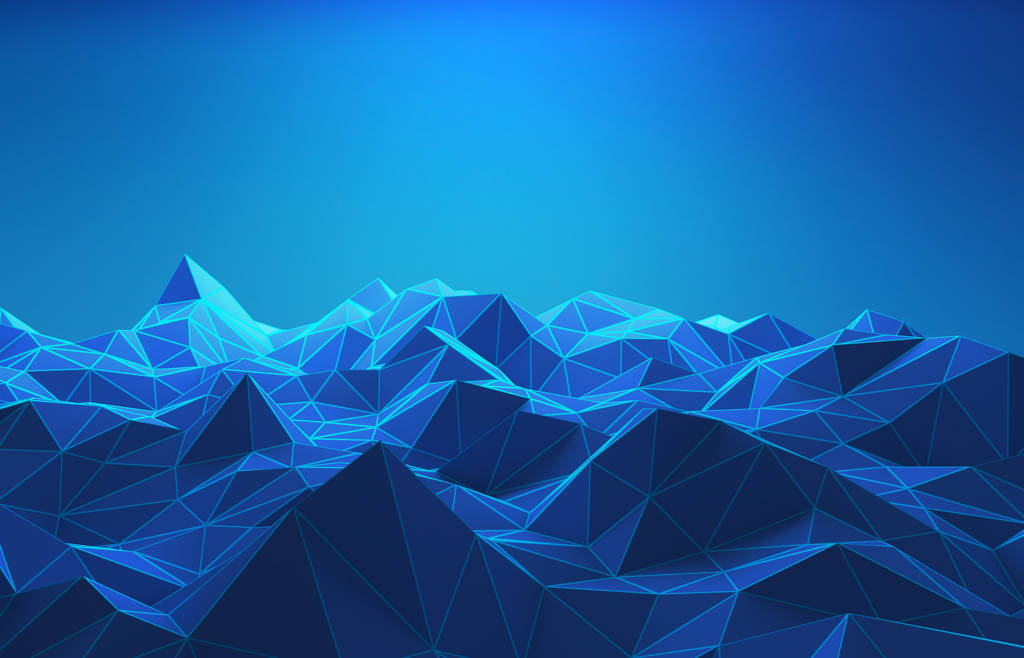 山脉的线框技术概念。科幻数据未来的背景。3d 插图
