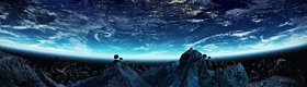 地球与小行星在太空中的全景图3d 渲染由 Nasa 提供的图像元素