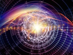 数字系列技术。技术、科学和计算机信息世界中数字、网格和光源的组成