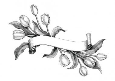 復(fù)古橫幅與郁金香花手畫(huà)老式剪貼畫(huà)