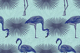 奇异鸟抽象色蓝火烈鸟热带构图无缝图案。矢量夏日秋季插画