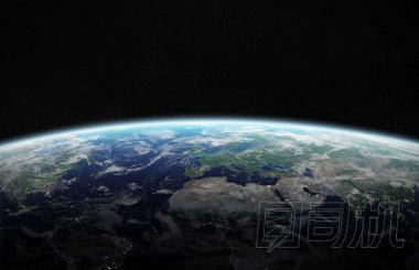 在空間的藍(lán)色行星地球的看法與她的大氣歐洲大陸3d 渲染這個(gè)圖像的元素由 Nasa 提供
