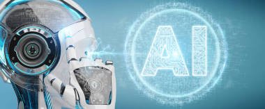 模糊背景下的白色人形女人使用數(shù)字人工智能圖標(biāo)全息圖3d 渲染