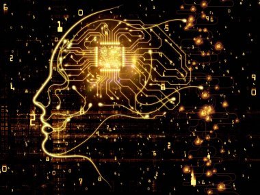 Cpu 情懷系列。抽象設計而成的計算機科學、 人工智能和通信主體人臉的輪廓和技術符號