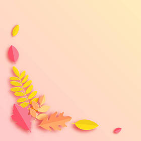 纸秋叶粉彩色背景。时尚折纸剪纸风格矢量插画