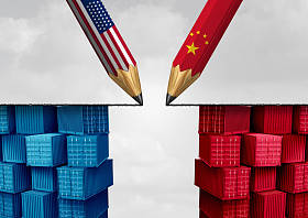 中美贸易解决方案和美国关税作为两笔反对的铅笔作为经济税收争端协议的进出口概念作为一个3d 例