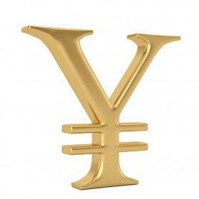 黄金人民币在钢台上签字。3d 插图