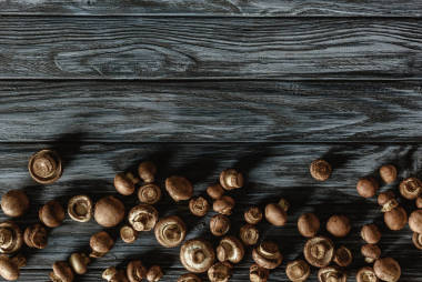 灰木表面行香菇菇的顶部观图片