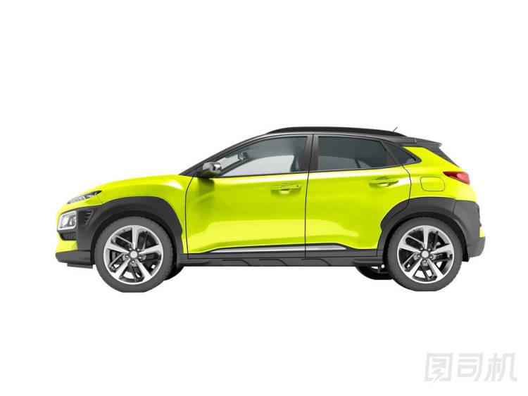 現(xiàn)代黃色汽車交叉?zhèn)让嬉晥D3d 渲染白色背景無陰影