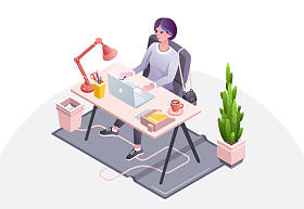 妇女在工作场所办公室媒介例