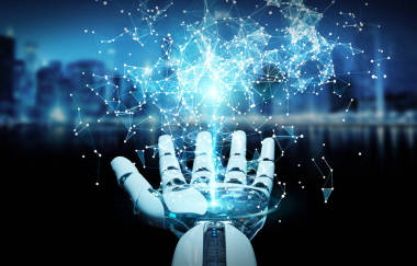 白色仿人手在模糊背景上使用數(shù)字地球顯式接口3d 渲染