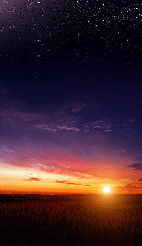 日落在星星和领域