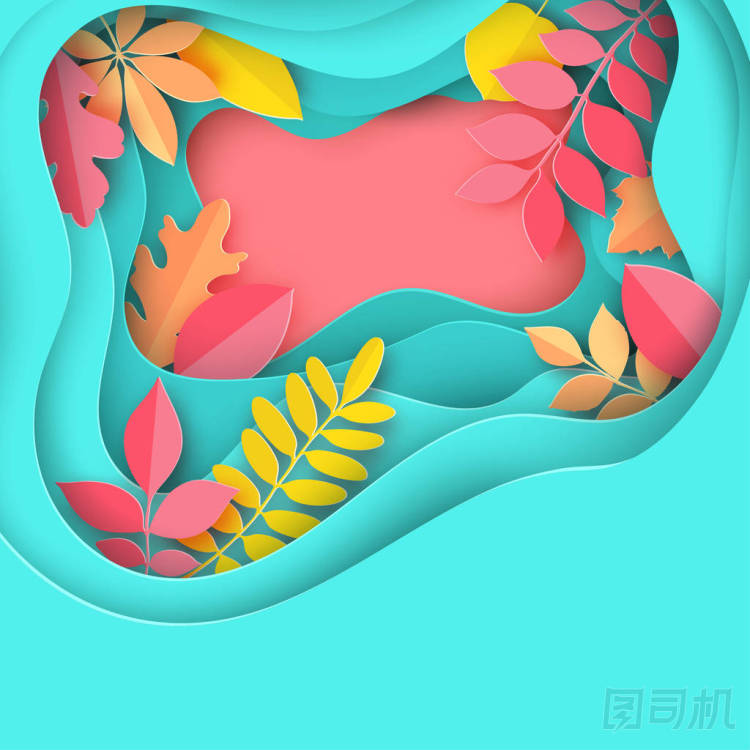 紙秋楓、橡木等葉子粉彩色底色。時尚折紙深剪紙風(fēng)格。波浪線和柔和的陰影