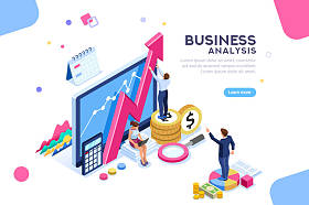 审计, 业务分析概念与字符。机会的概念。图表和审计文件, 经济分析财务预算。图解平等距向量背景