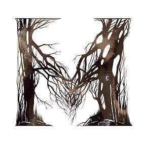 水彩字母 M 的艺术森林卡通字母表从树枝