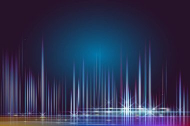 插图网络和光能量在蓝天的网络空间。抽象纹理的网络和想象力的时间机器在未来。具有线条和七彩光的抽象空间背景