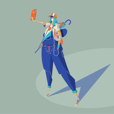 時尚女孩制作自拍, 矢量插畫