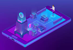 矢量3d 等距概念与比特币挖掘