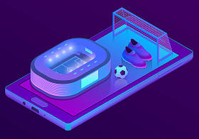矢量3d 等距智能手机与橄榄球体育场