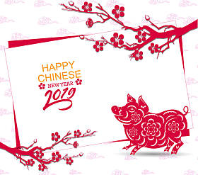 快乐的中国新年2019年的猪。农历新年
