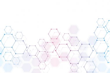 医学背景或科学设计。分子结构和化学成分。几何和多边形抽象背景