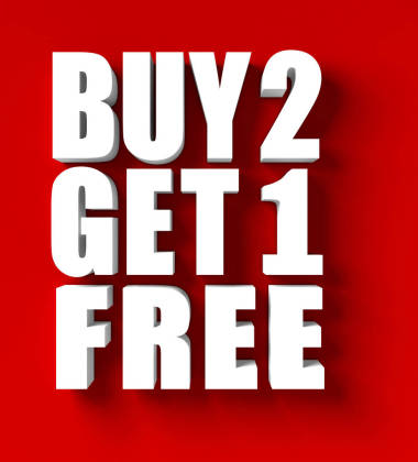 3d 渲染購買2得到1在紅色背景