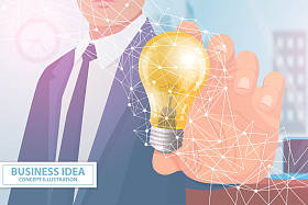 商业理念概念说明与灯泡图片