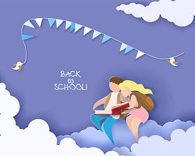 卡片与男孩和女孩读书书图片