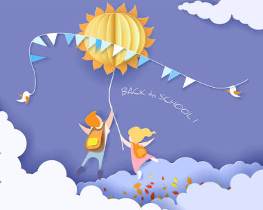 回到學(xué)?？ㄆc孩子、 葉子和太陽(yáng)