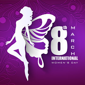 妇女节快乐一天贺卡或背景与白色 silhoue