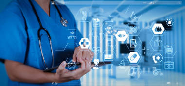 醫(yī)療保健和醫(yī)療服務概念與平線 Ar 接口. 成功智能醫(yī)用手術室