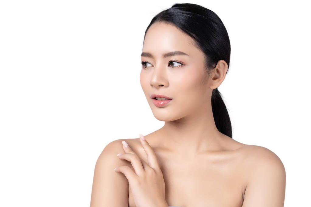 美丽的 spa 年轻的亚洲妇女与干净完美的皮肤。干净新鲜皮肤的女孩。特写。美容。护肤。高分辨率