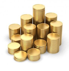 黄金硬币3d 隔离在白色背景与修剪路径