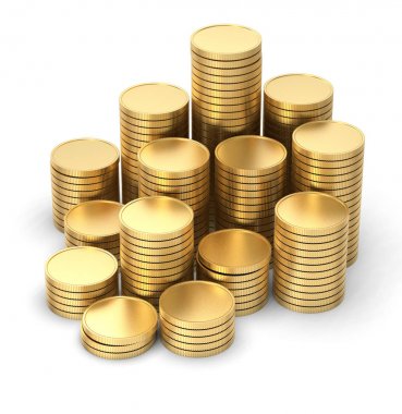 黄金硬币3d 隔离在白色背景与修剪路径