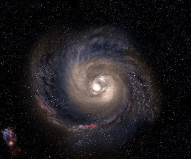 飛越星空背景下的螺旋星系.照片