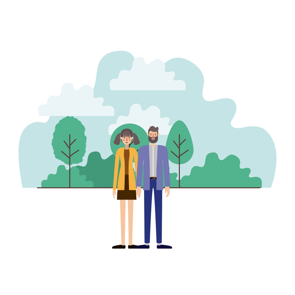 年轻夫妇外部场景头像字符 年轻夫妇外部场景头像字符