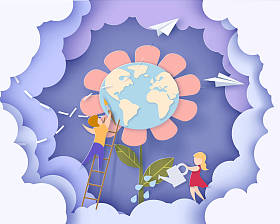 关爱地球花朵的孩子们