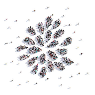 許多人形成雪花, 圣誕節(jié), 兒童圖畫。3d 渲染