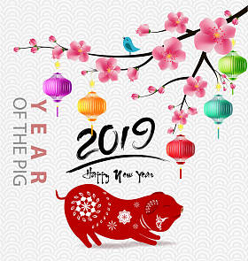 新年快乐2019。Chienese 的新年, 猪的年