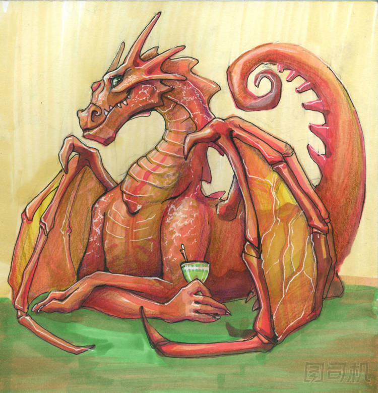 紅龍女飲雞尾酒坐在餐桌