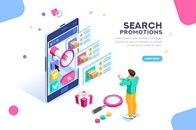 购买和评级的社会运动。产品在网站上移动搜索或升级地图。Seo 视频内容为购物喜欢或明星。平面等距字符。网站登陆页面概念